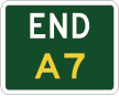 green sign with the word end in white and A7 in yellow