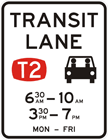 T2 transit lane restriction sign