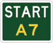 green sign with the word start in white and A7 in yellow