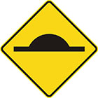 yellow diamond-shaped sign with black horizontal line that has a semi-circular bump on top