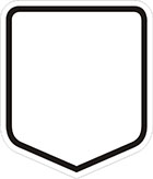 white shield-shaped sign with a black border and blank space for a number