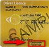 Sample driver licence showing the card number on front