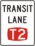 T2 transit lane sign