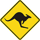 yellow diamond-shaped sign with black kangaroo icon