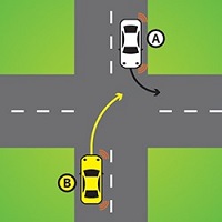 Giving way when turning right across the path of another car turning left