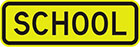 yellow sign with black text, school