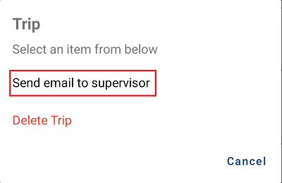 Menu with Send email to supervisor message shown