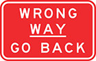 red sign with white text, wrong way — go back