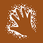 brown sign with symbol of a hand outline in dots