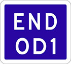 blue sign with white text, end OD1