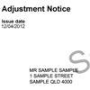 Sample adjustment notice showing the customer reference number