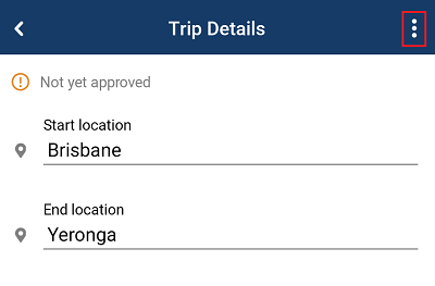 Top of Trip details page with the menu button highlighted