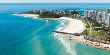 Aerial photograph of the southern Gold Coast beach and the Tweed River mouth