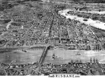 Oblique aerial image of Brisbane, 1888.