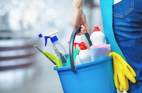 bucket full of cleaning products