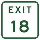 white sign with green text, exit 18