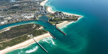 Aerial photograph of the Tweed River entrance and the Tweed coastline