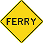 yellow diamond-shaped sign with black text, ferry