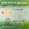 Sample adult proof of age card showing the customer reference number