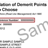 Sample accumulation of demerit points notice to choose showing the customer reference number