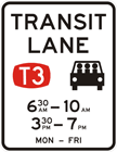 T3 transit lane restriction sign