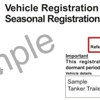 Sample vehicle registration renewal notice for seasonal registration showing the customer reference number