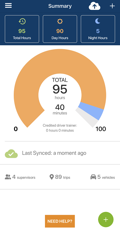 summary screen showing approved hours, supervisors, trips and vehicles