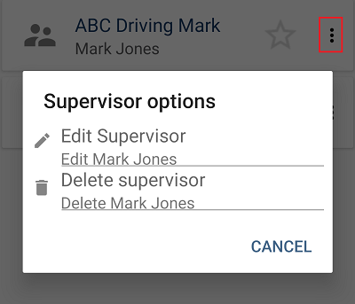 A screen that allows you to edit or delete a supervisor