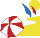 white, red, yellow and blue icon representing the coast