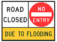 Image of a no entry sign that temporarily closes the road because of flooding.