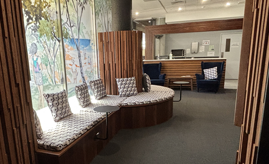 Readers Lounge at QSA with brown and white custions on lounge