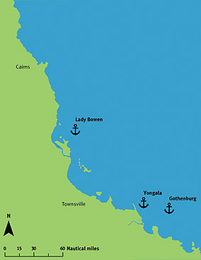 Map of dive sites on the Great Barrier Reef.