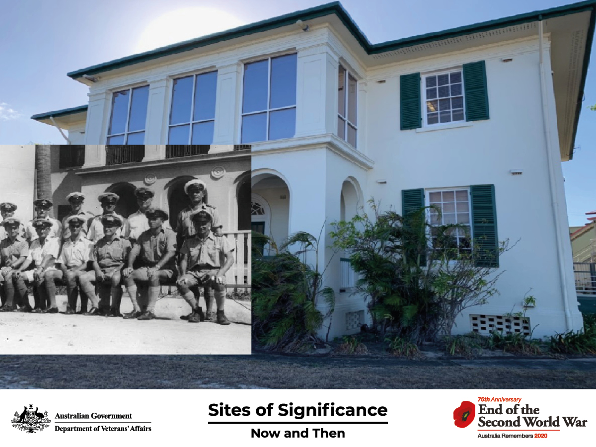 Naval officers outside Customs House, Thursday Island, 1945.