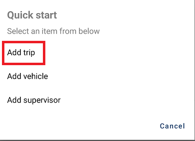 Add item with Trips highlighted