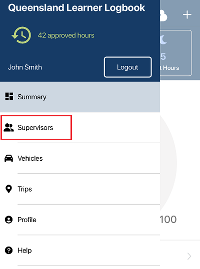 App menu with Supervisors section highlighted