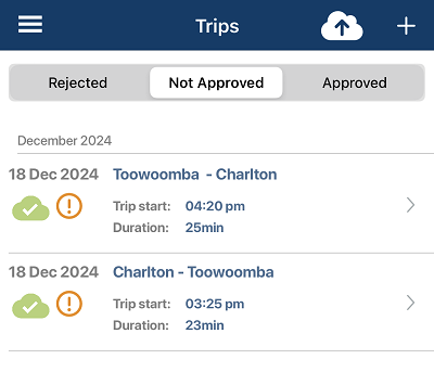 list of not approved trips