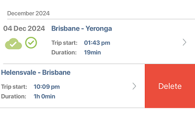 Delete trip button shown on Trips screen