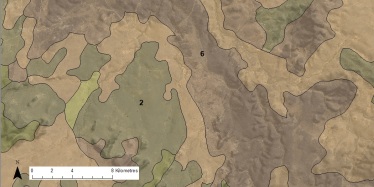 Example of a land resource area survey, illustrating land resource areas 2 and 6, described on the left.