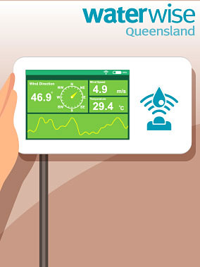 Cartoon image of soil moisture meter with Waterwise logo