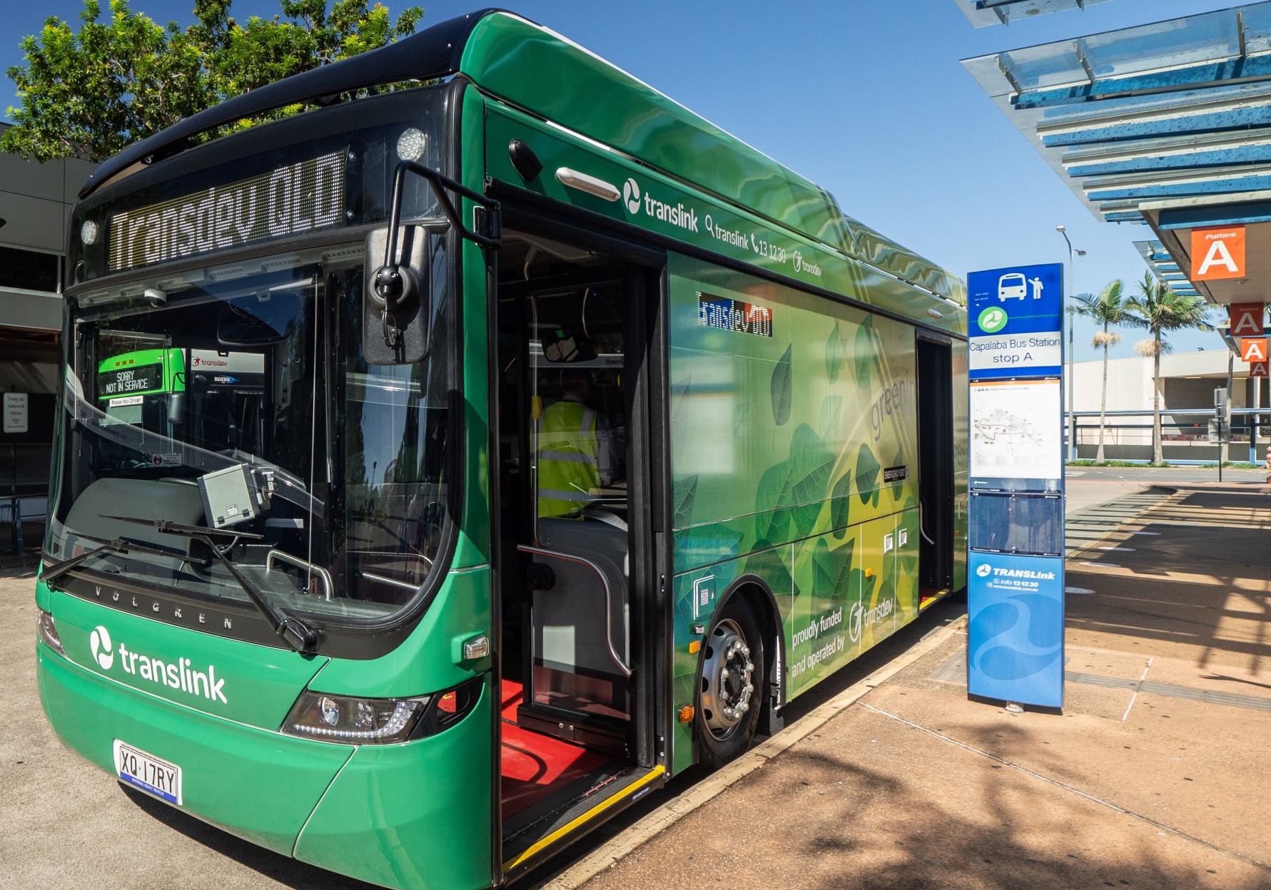 zero emission bus at bus stop