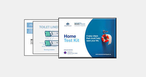 Animation still of the bowel screening test kit graphic