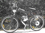 An image of a bicycle with a combustion engine attached