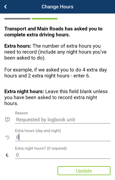 Option shown when a user is required to enter extra hours