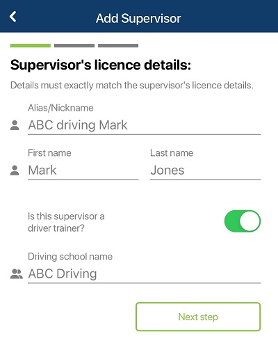 First screen of Add supervisor process - add name