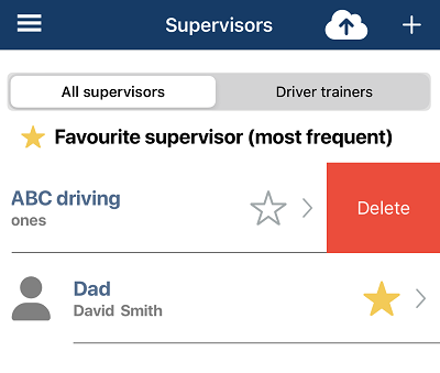 Supervisor list with delete button showing