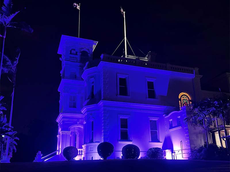 Government House - the official residence of the Sovereign’s personal representative in Queensland - was awash with purple on Sunday evening, 6 February 2022.