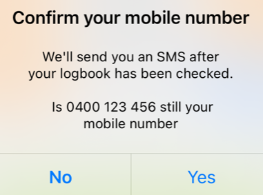 Pop-up message asking to confirm the phone number in the app