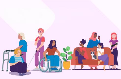 Illustration featuring individuals of all ages and disabilities.