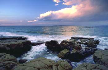 Rocky shore where the land meets the sea