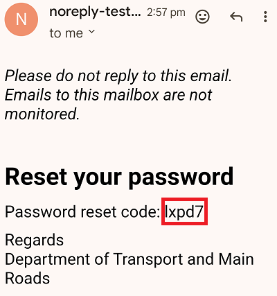 Email with code used to reset password